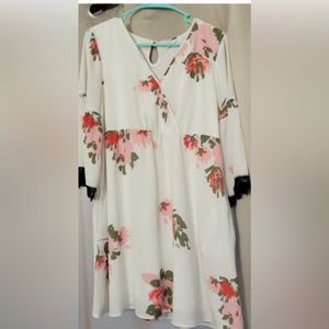 CANDIES CREAM DRESS WITH LACE BELL & FRINGE SLEEVES - MED